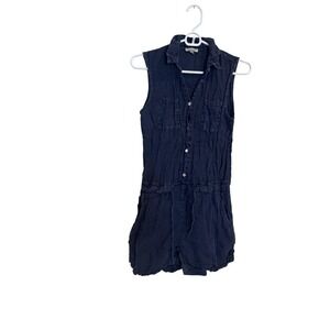 Marisa & Marie Romper Womens Small Blue‎ 100% Linen Collared Sleeveless Pockets